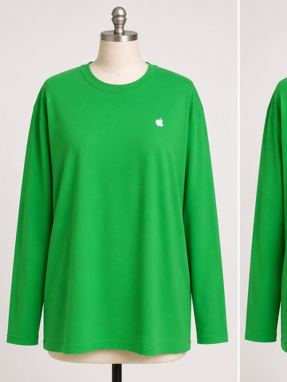 Regenerative Cotton Green Size XL Long Sleeve Crew Neck Apple Logo Casual Tee